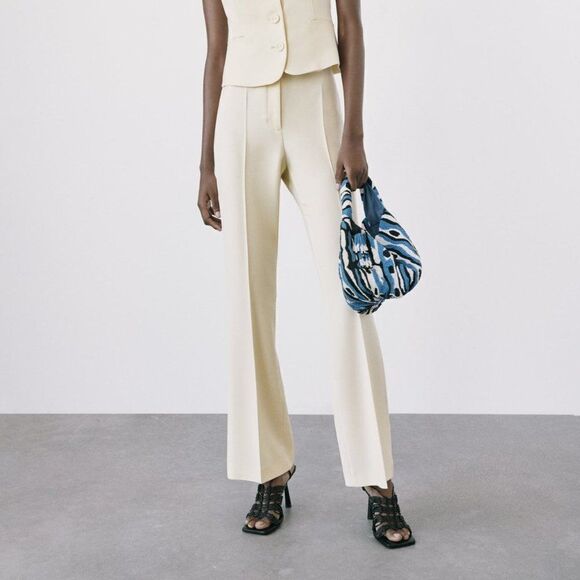Zara Pants - ZARA Flared Pants Ecru New